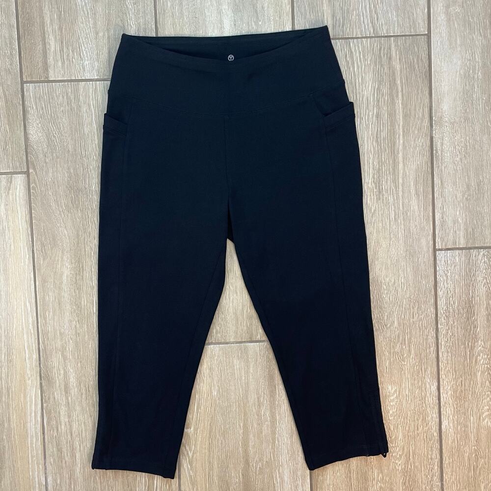 T by Talbots Women's Capri Leggings Small Black Cotton Spandex High Rise Pockets